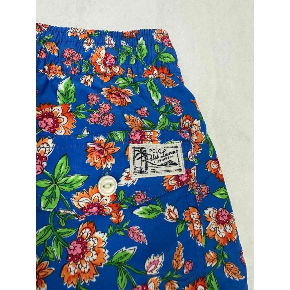 Polo Ralph Lauren Swim Trunks Mens Small Blue Floral Mesh Lined Drawstring NWT